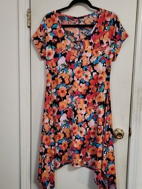 Vibrant Floral Short Sleeve Swing Dress